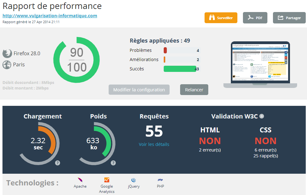 Résumé d'un rapport d'optimisation