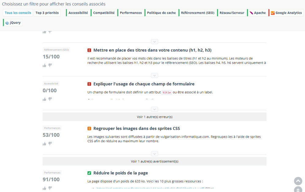 Vue détaillée des conseils