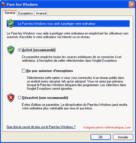 Le pare-feu de Windows XP SP2
