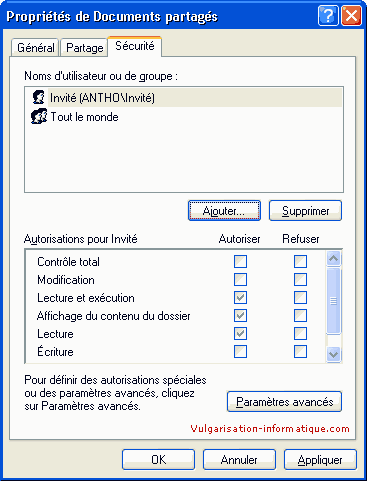 Autorisations NTFS