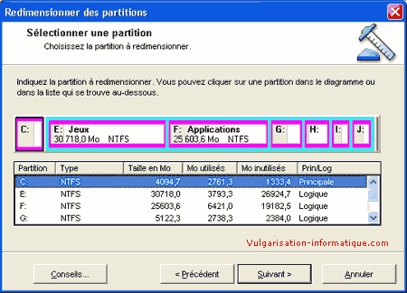 Redimensionnement de partition