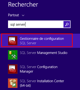 Windows 8 - lancement de SQL Server