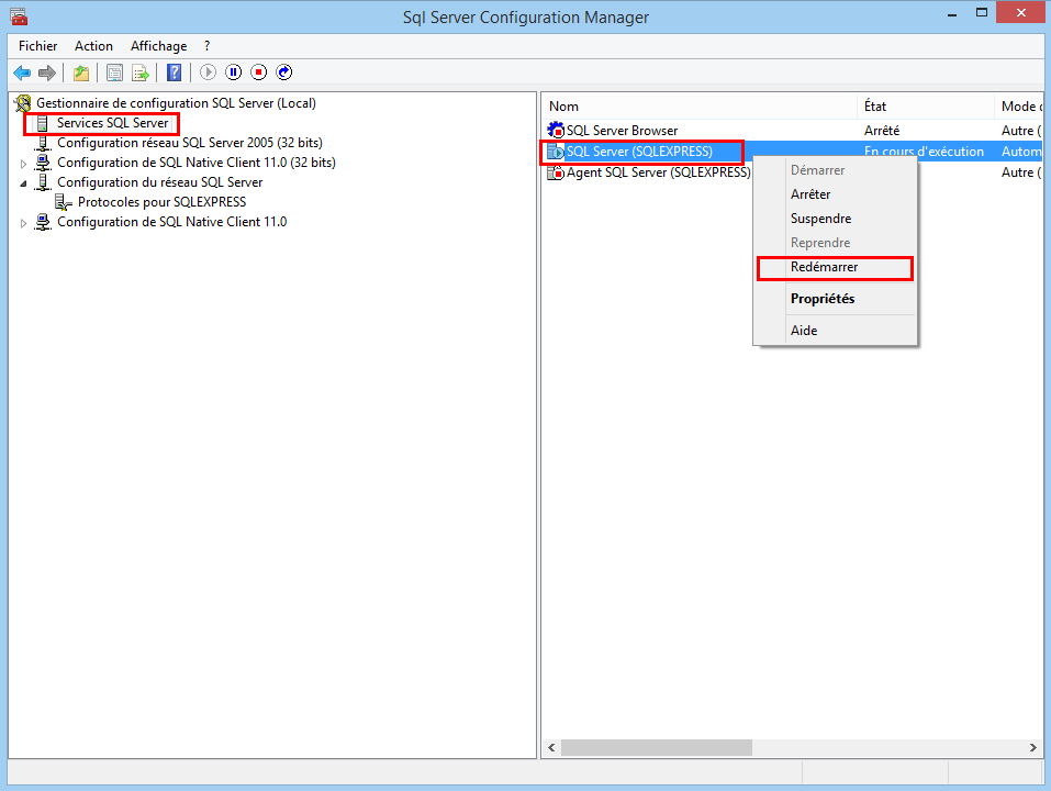 Redémarrer SQL Server