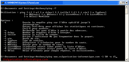 Les options de la commande ping
