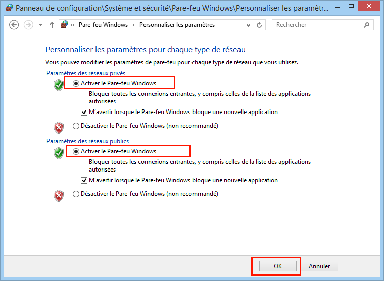 Activer le pare-feu Windows