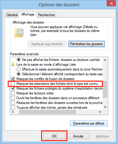 Ne plus masquer les extensions connues