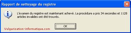 Fin du nettoyage de la base de registres