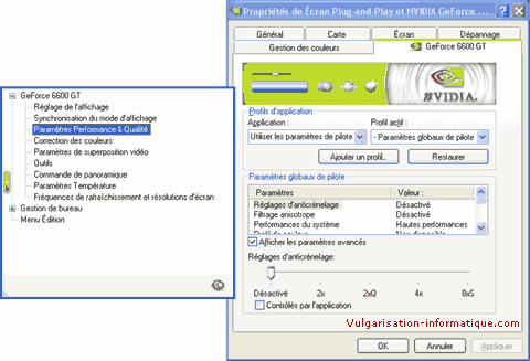 Paramètres performances & Qualité - drivers NVIDIA