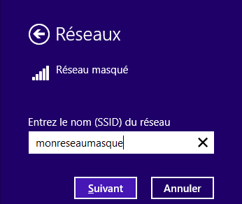 SSID du réseau sans fil masqué