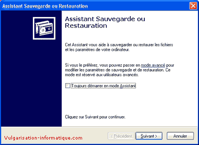 Utilitaire de sauvegardes de Windows