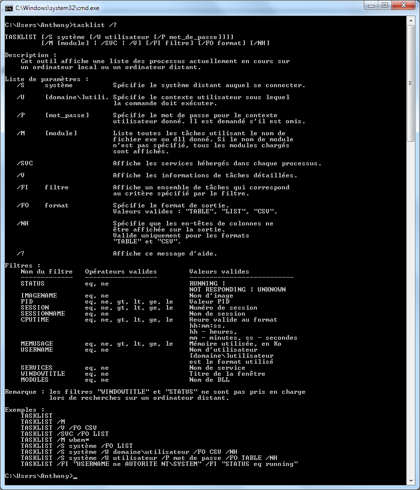 Liste des processus - tasklist