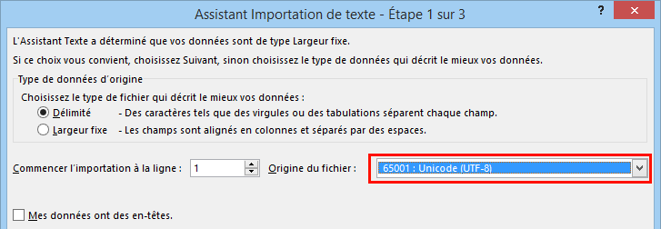 Assistant d'importation excel 2013