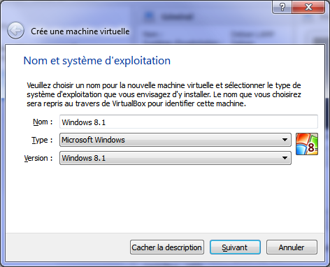 Création d'une machine virtuelle Windows 8.1