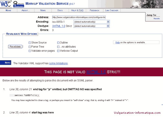 Validateur du W3C - échec
