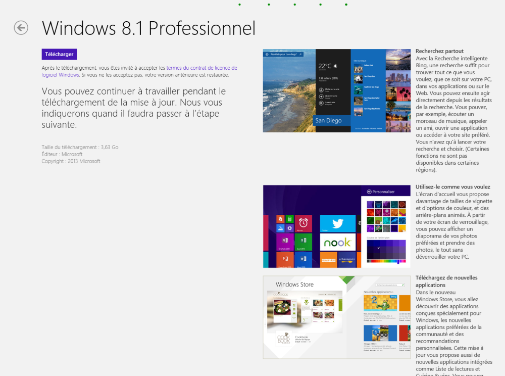 Téléchargement de Windows 8.1