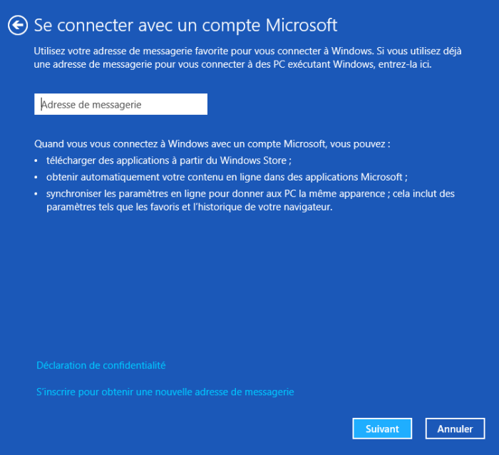 Passer à un compte Microsoft - adresse email