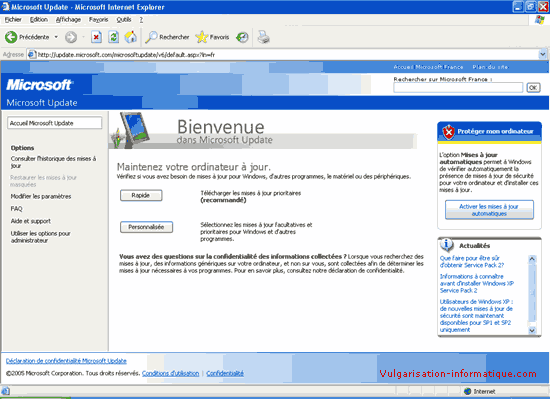Mise à jour de votre ordinateur : page d'accueil