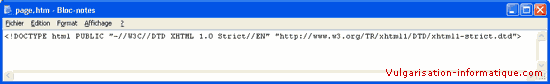 Ajout du doctype dans la page XHTML