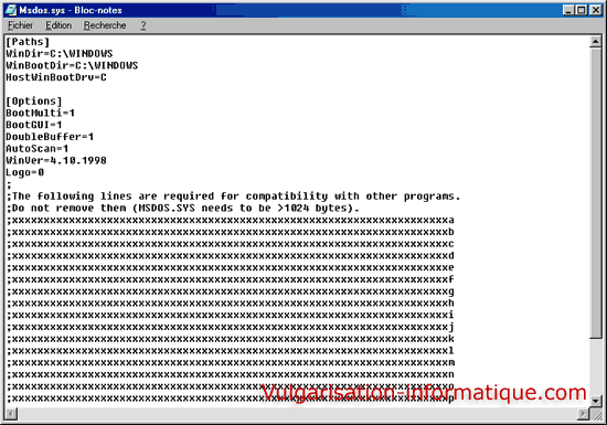 Modification du fichier msdos.sys - windows 98