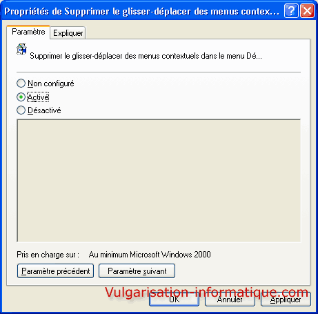 Supprimer le glisser déplacer des menus contextuels dans le menu démarrer