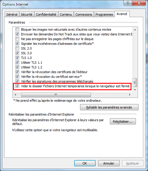 Options internet Explorer 10 et 11