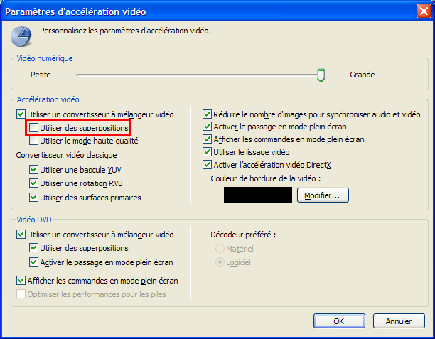 Options de Windows Media Player