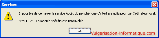 erreur 126 - accès du périphérique interface utilisateur