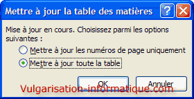 Choix du type de mise à jour