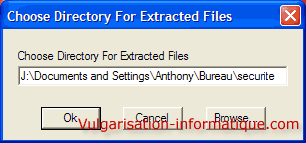 Choix du répertoire d'extraction
