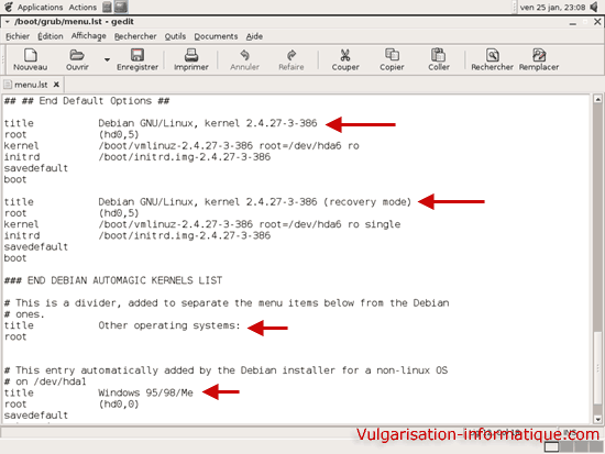 édition de menu.lst - grub