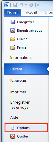 Options de Word