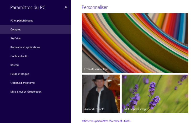 Liste des comptes Windows 8.1