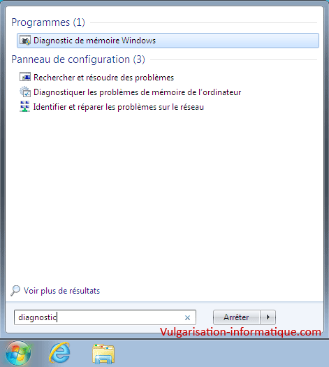 diagnostic de mémoire windows