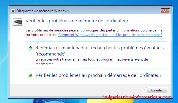 Vérification des problèmes de mémoire vive