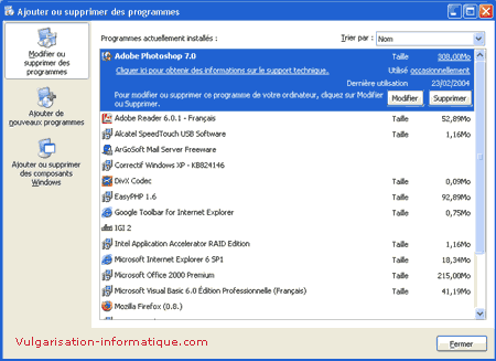 Ajout/suppression de programmes