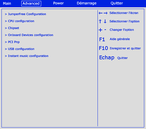 Options avancées du BIOS