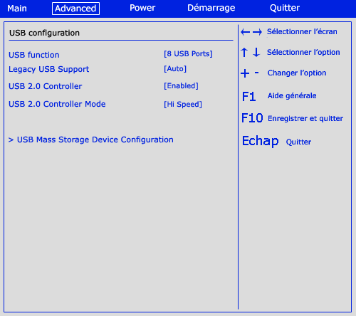 Catégorie de gestion des ports USB - configurer le BIOS