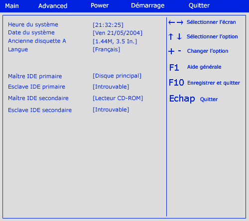 Menu principal du BIOS